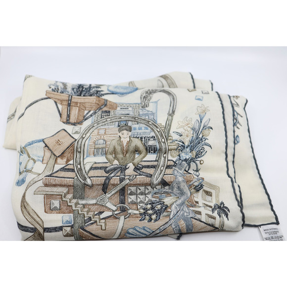 J5 NWoT HERMES Le Monde d'Hermes Cashmere Silk Shawl Scarf Stole 140 - Picture 5 of 6
